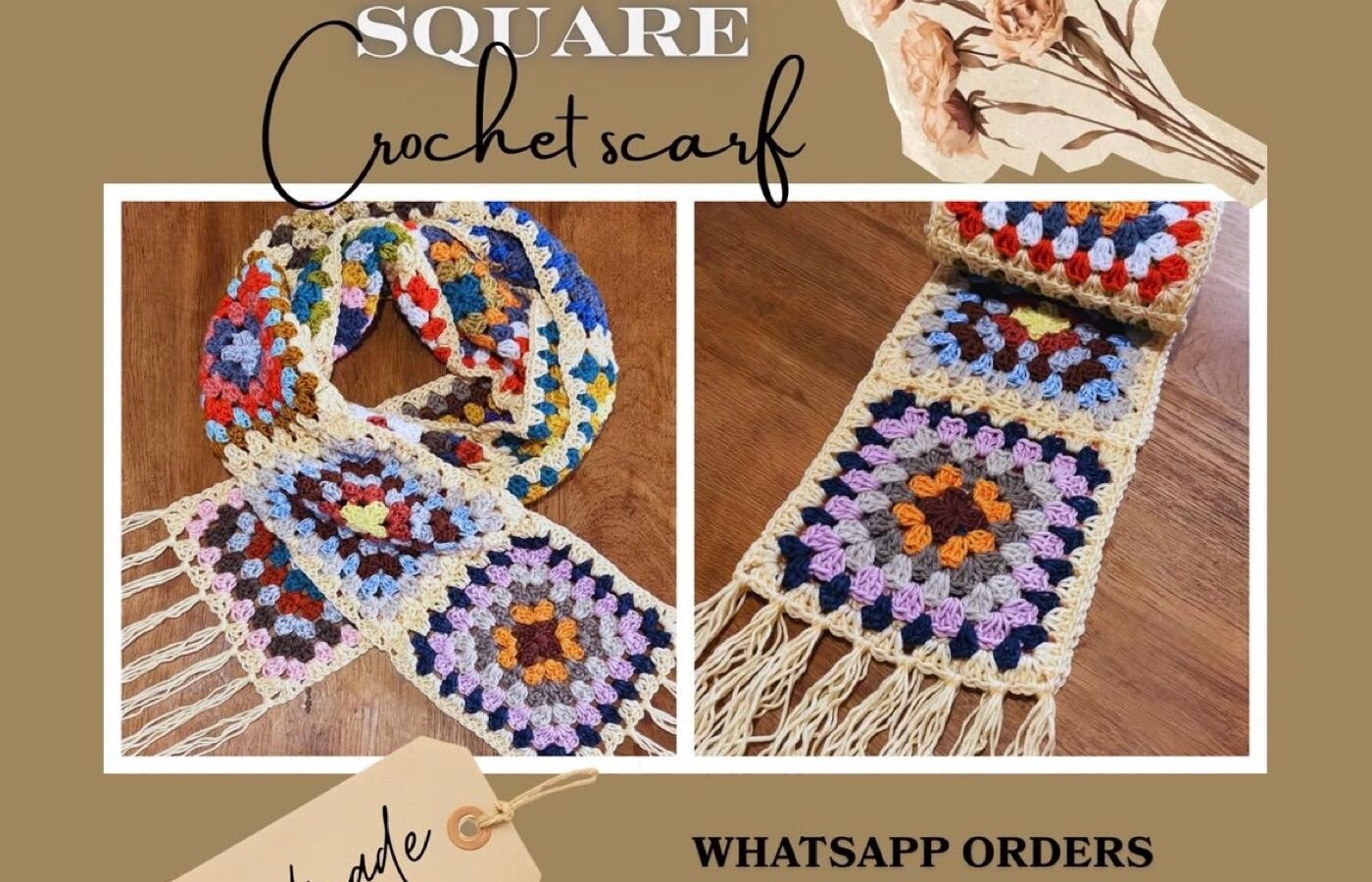 Granny Square Crochet Scarf