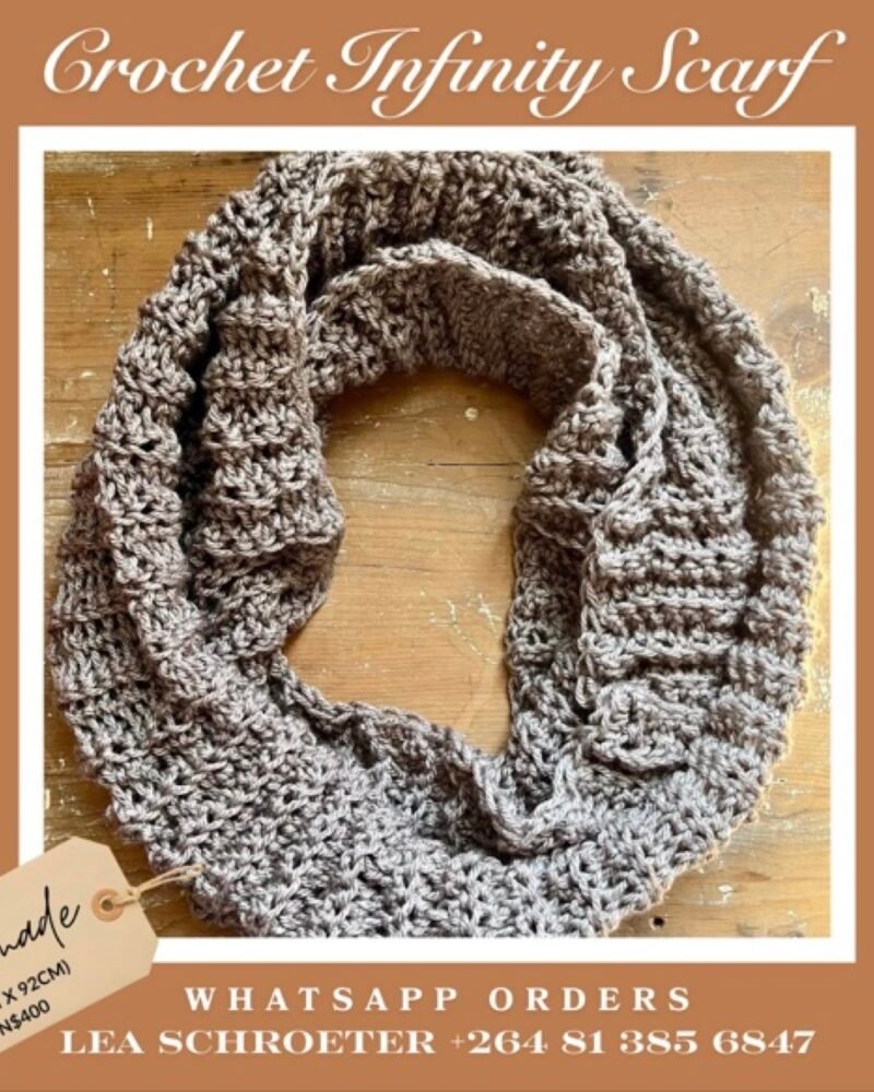 Crochet Infinity Scarf – Stone Grey