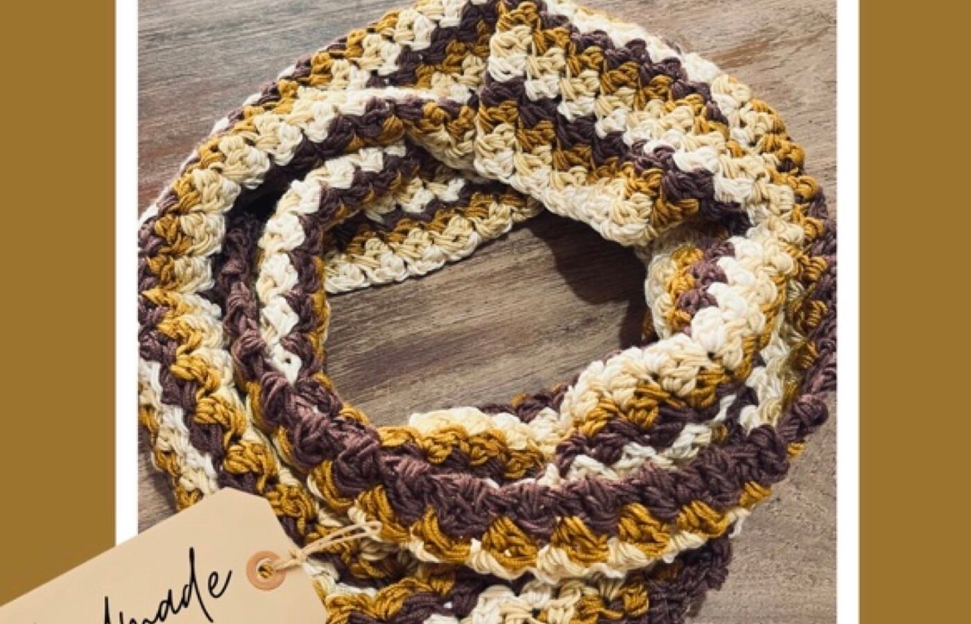 Crochet Infinity Scarf – Caramel Mix