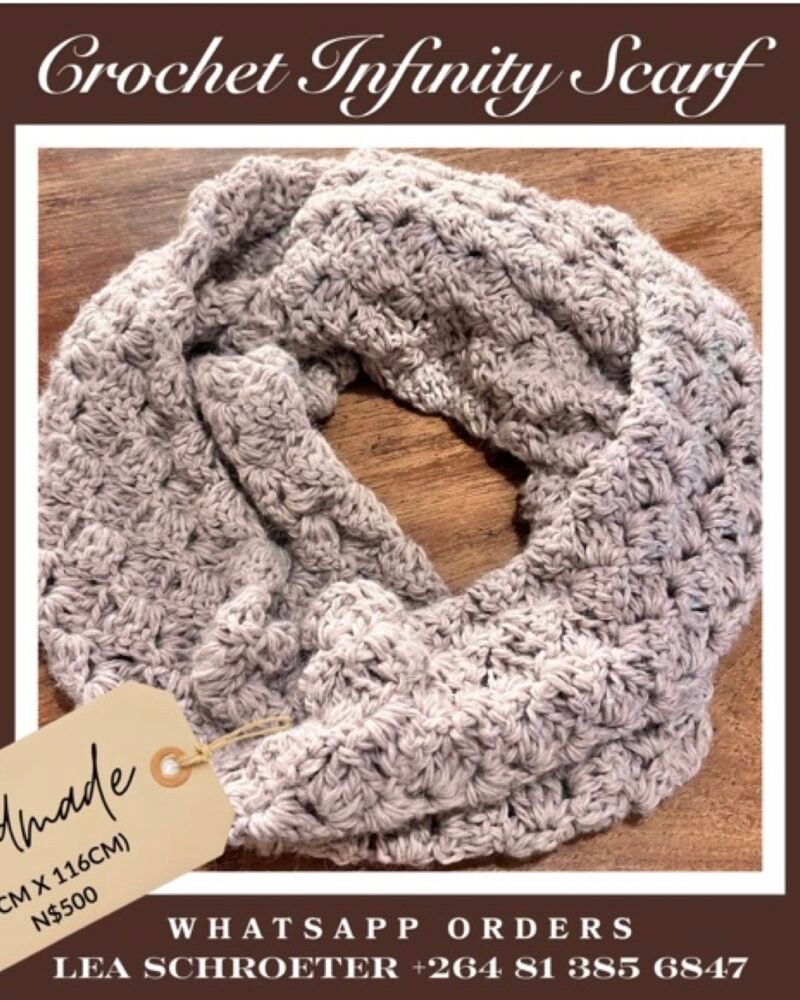 Crochet Infinity Scarf – Speckled White